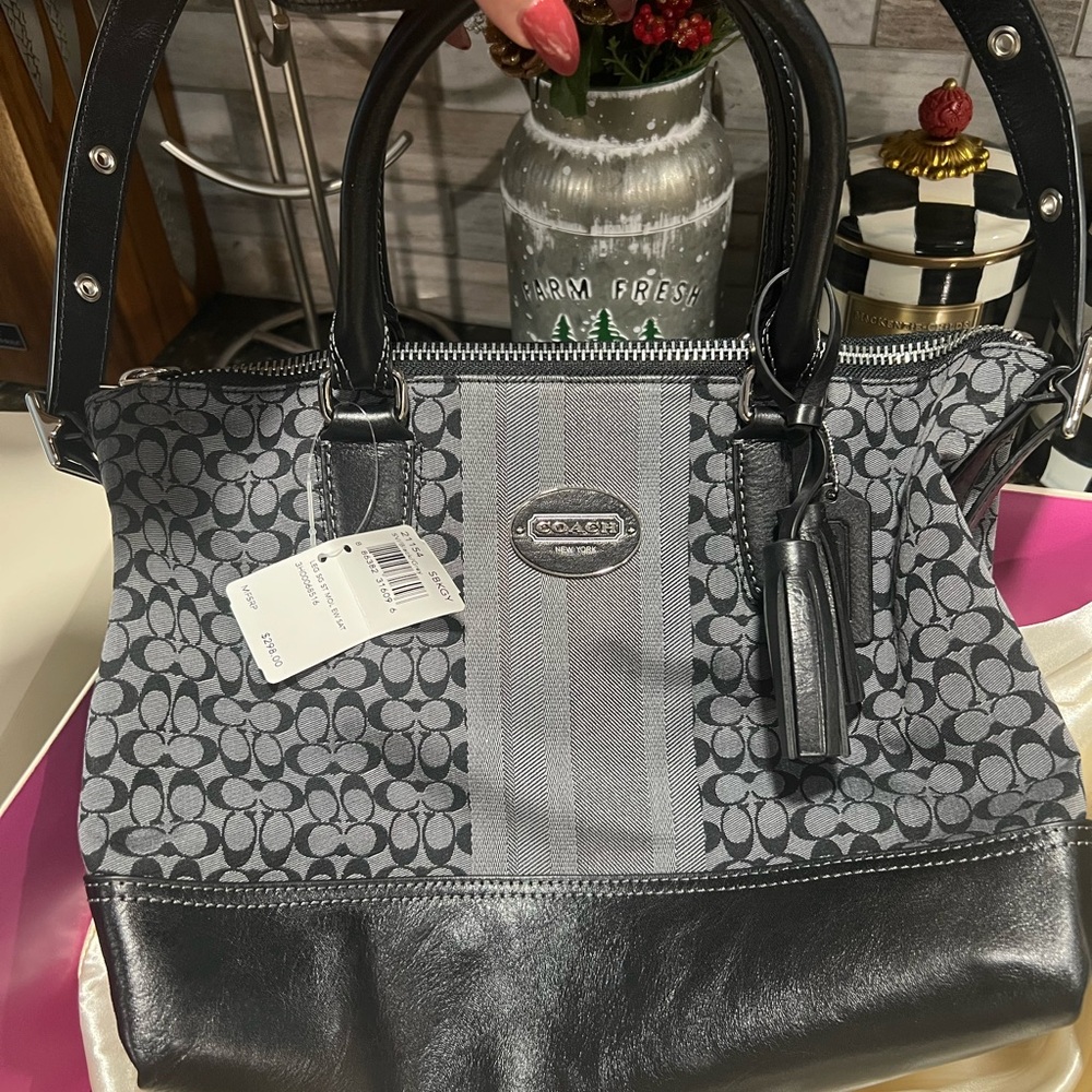 Coach Black and Gray Signature Tote Bag